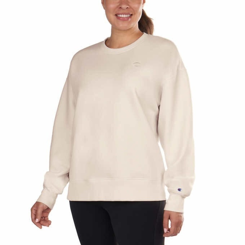 Champion Sweatshirt Women 3X Sueded Crew Neck Relaxed Fit Cream Natural